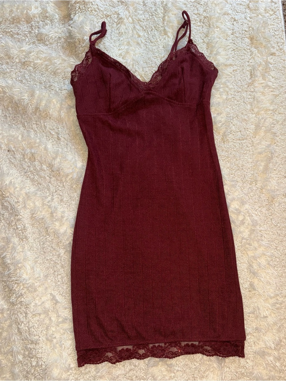 Women's Lace-Trim Burgundy Mini Dress